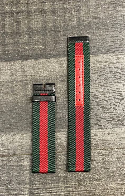gucci green & red striped nylon strap replacement